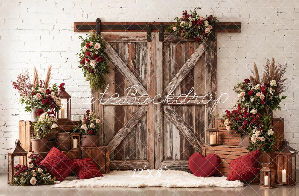 Kate Spring Rustic Barn Door Crates Lanterns Flower Arch Backdrop Designed by Emetselch