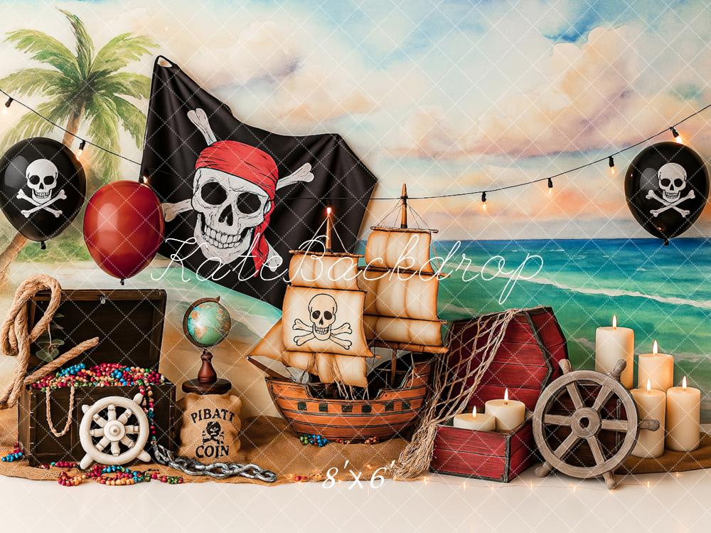 Kate Cake Smash Pirate Adventure Beach Sailboat Backdrop Designed by Ashley Paul
