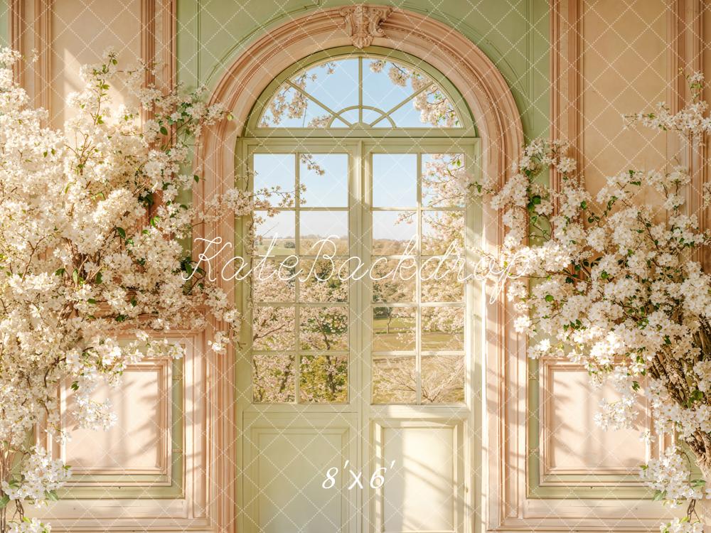 Kate Spring Arch Door White Flower Blossoms Sunlight Backdrop Designed by Emetselch
