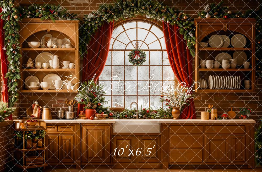 Kate Christmas Kitchen Cabinet Wood Window Dinnerware Backdrop Designed by Emetselch
