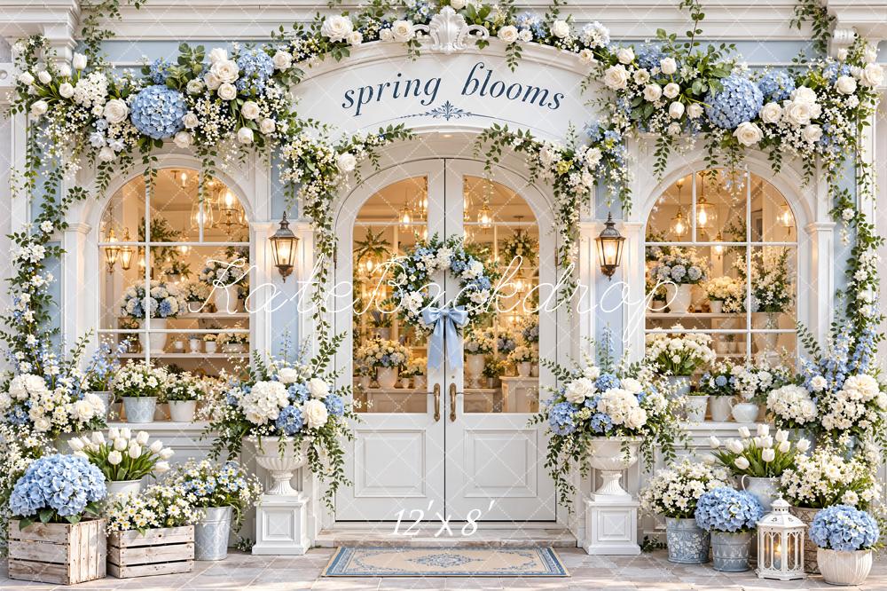 Kate Spring Flower Shop Blue White Hydrangeas Printed Backdrop Designed by Emetselch