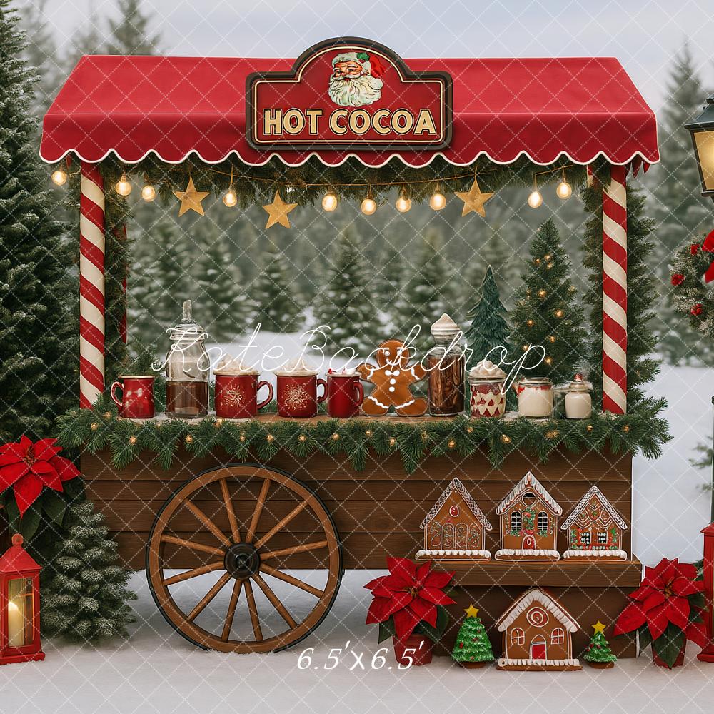 Kate Christmas Hot Cocoa Stand Gingerbread Houses Red Lanterns Backdrop Designed by Ashley Paul