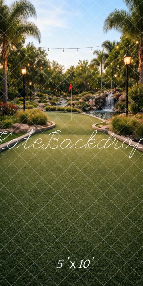 Kate Sweep Golf Green Waterfall Palm Trees Printed Backdrop Designed by Vertigo Productions