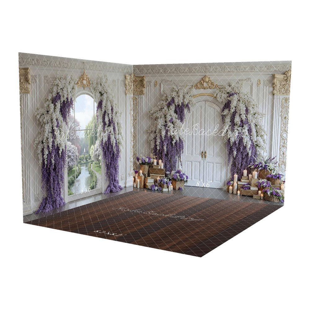 Kate Flower Arch Ornate White Door Purple Wisteria Backdrop Room Set