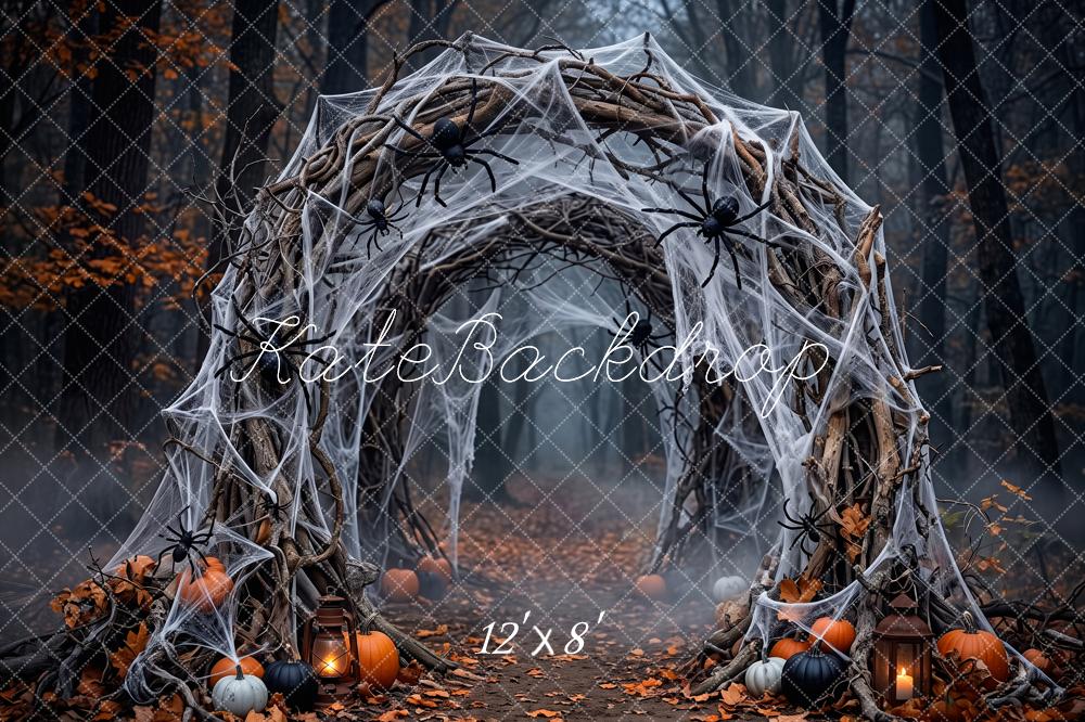 Kate Halloween Spooky Spider Web Tunnel Pumpkin Arch Printed Backdrop Designed by Patty Roberts