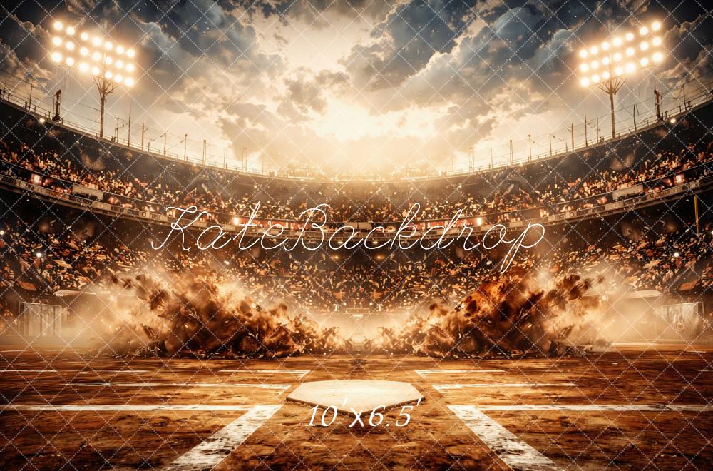 Kate Sports Baseball Stadium Home Plate Crowd Lights Backdrop Designed by Mini MakeBelieve