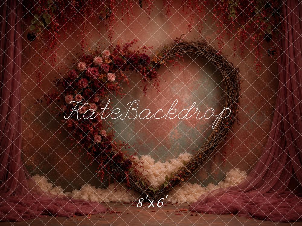 Kate Valentine's Day Burgundy Floral Heart Wreath Printed Backdrop Designed by Ashley Ward