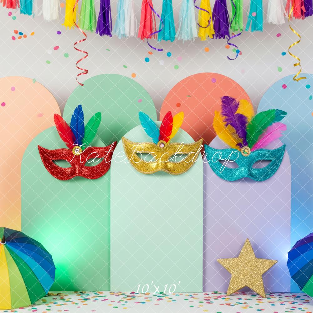 Kate Carnival Colorful Arches Masks Rainbow Umbrella Backdrop Designed by Patty Roberts