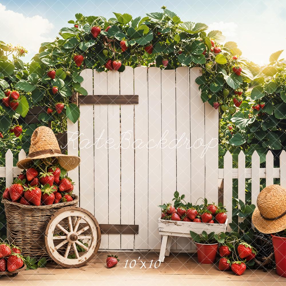 Aardbei Tuin Rustieke Mand Wagen Foto Achtergrond Designed by Emetselch