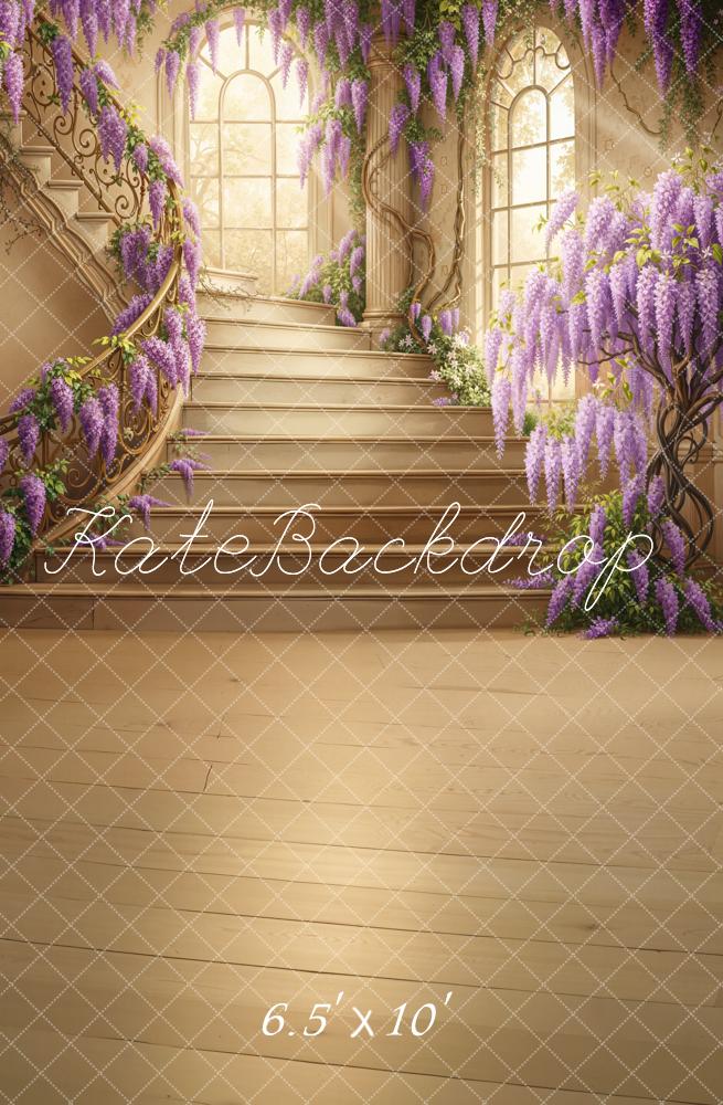 Kate Spring Prom Cascading Stairs Purple Wisteria Windows Printed Backdrop Designed by Chain Photography