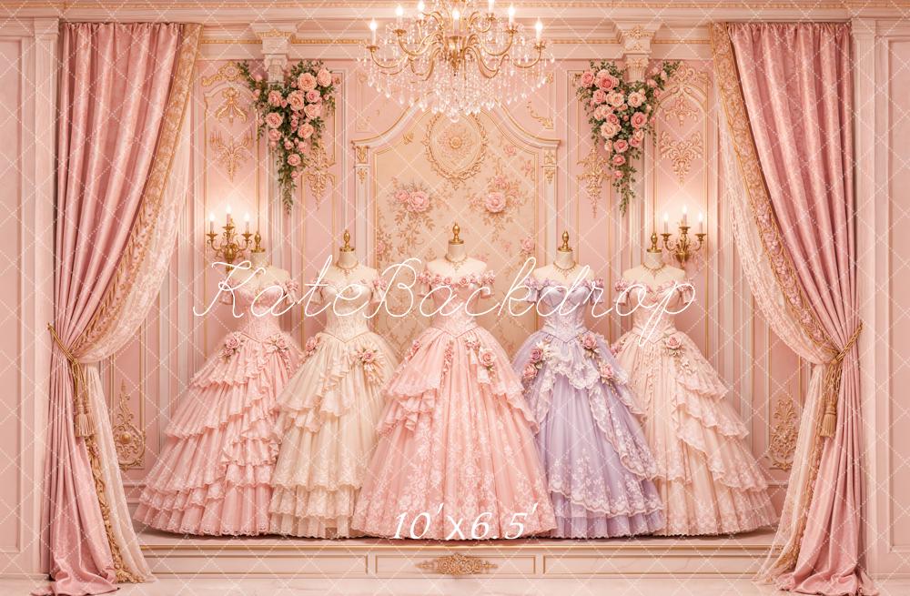 Kate Rococo Victorian Gowns Floral Curtains Chandelier Printed Backdrop Designed by Emetselch