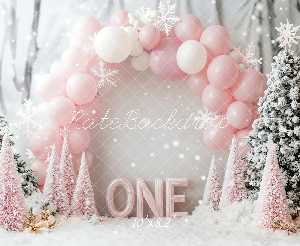 Kate Winter Christmas 1st Birthday Wonderland Pink Balloon Backdrop Designed by Emetselch