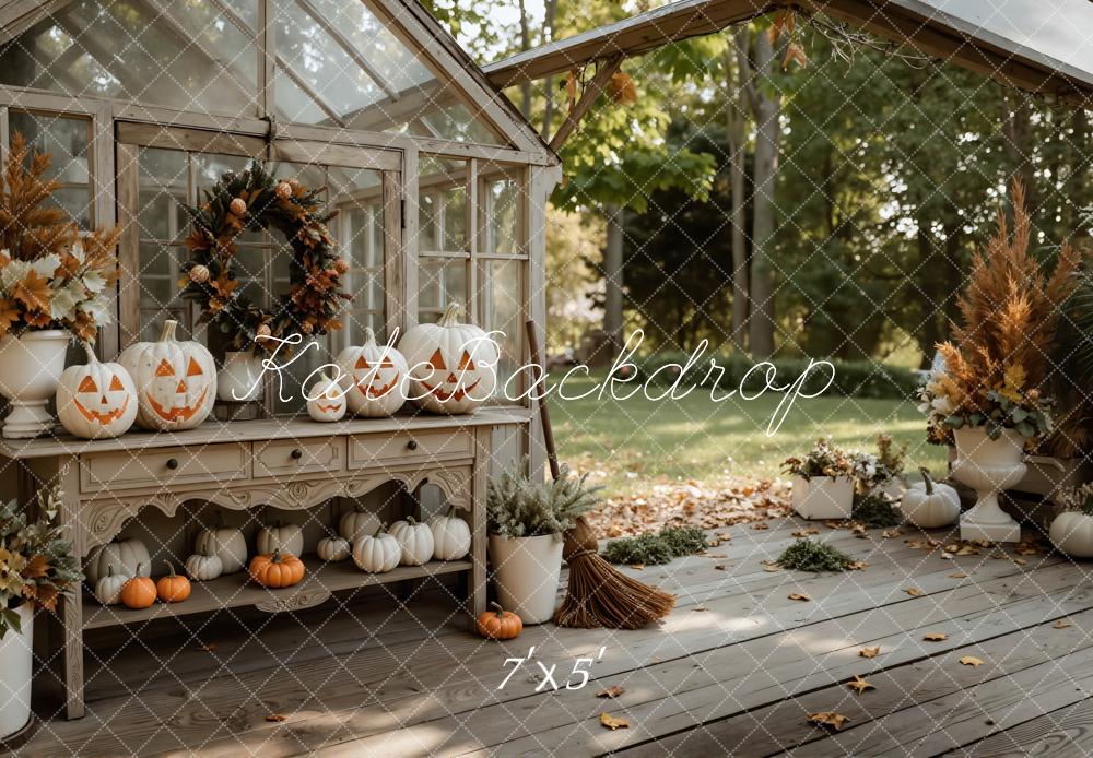 Kate Halloween Pumpkins Greenhouse Porch Garden Backdrop Designed by Mini MakeBelieve