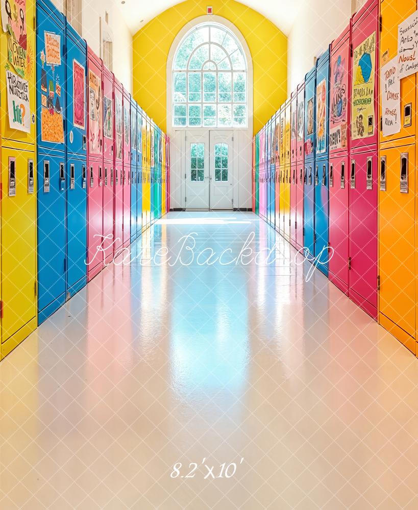 Kate Back to School Colorful Lockers Hallway Printed Backdrop Designed by Emetselch