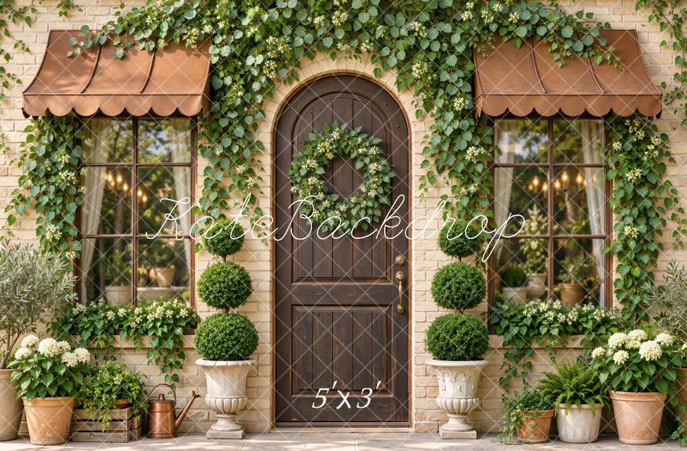 Kate Spring Doorway Ivy Covered Brick Arched Doorway Plants Flowers Printed Backdrop Designed by Emetselch