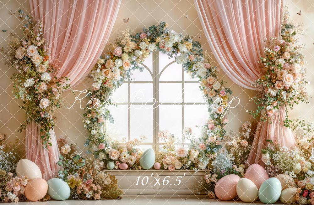 Kate Easter Bunny Flower Arch Pastel Eggs Window Backdrop Designed by Emetselch