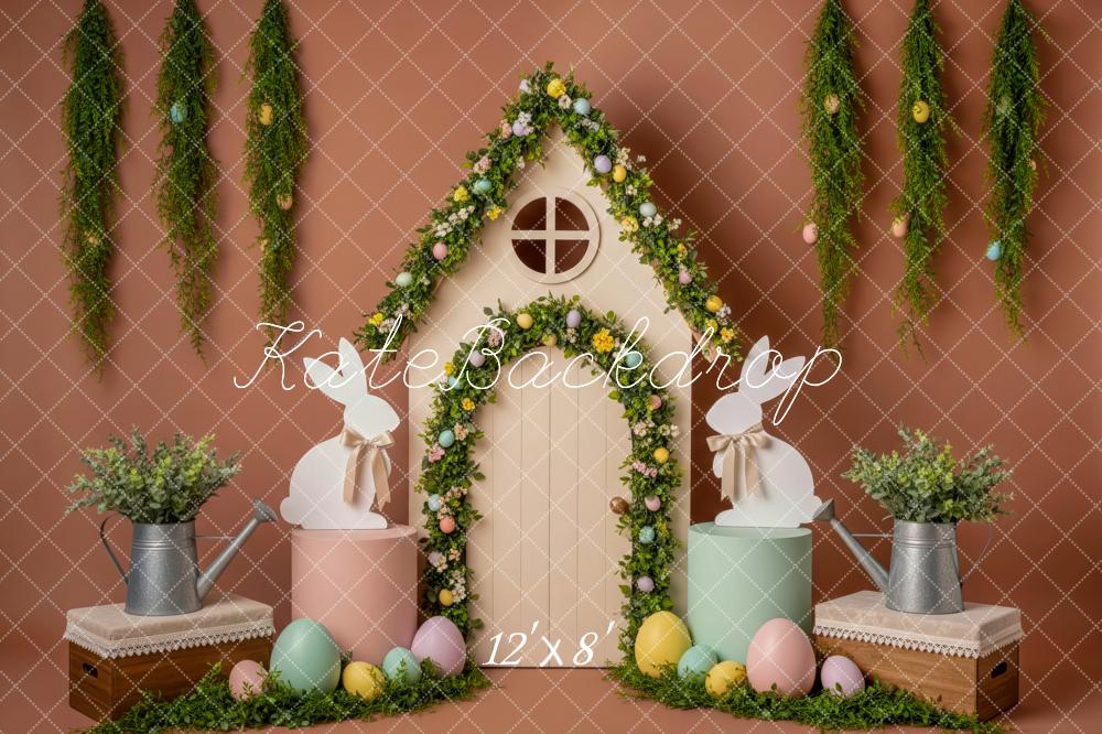 Kate Easter Bunny Floral House Eggs Greenery Printed Backdrop Designed by Patty Roberts