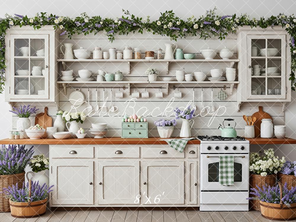 Kate Vintage Kitchen Cabinets Lavender Flowers Backdrop Designed by Patty Roberts