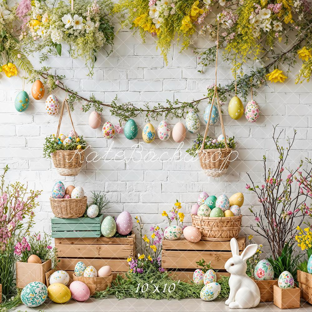 Kate Easter Floral Wooden Ladder Bunny Eggs Backdrop Designed by Emetselch