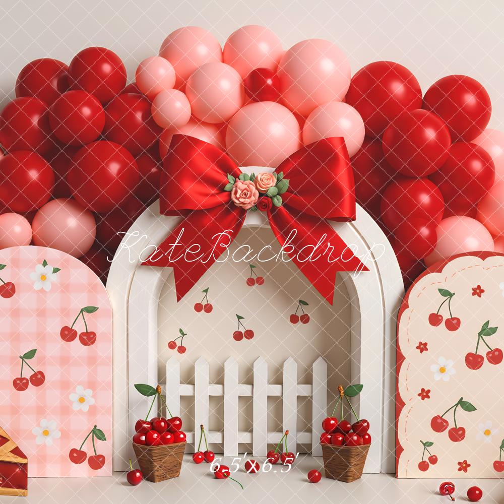 Kate Cake Smash Cherry Pie Balloon Arch Backdrop Designed by Mini MakeBelieve