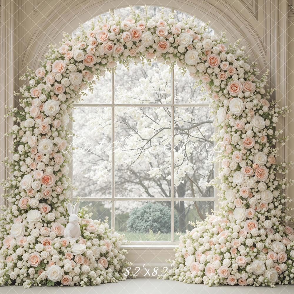 Kate Spring Flower Arch White Roses Window Backdrop Designed by Mini MakeBelieve