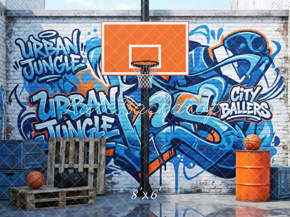 Kate Sports Urban Jungle Graffiti Basketball Court Brick Wall Printed Backdrop Designed by Patty Roberts