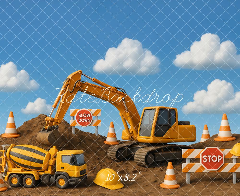 Fondo de excavadora de sitio de construcción para smash cake diseñado por Ashley Paul