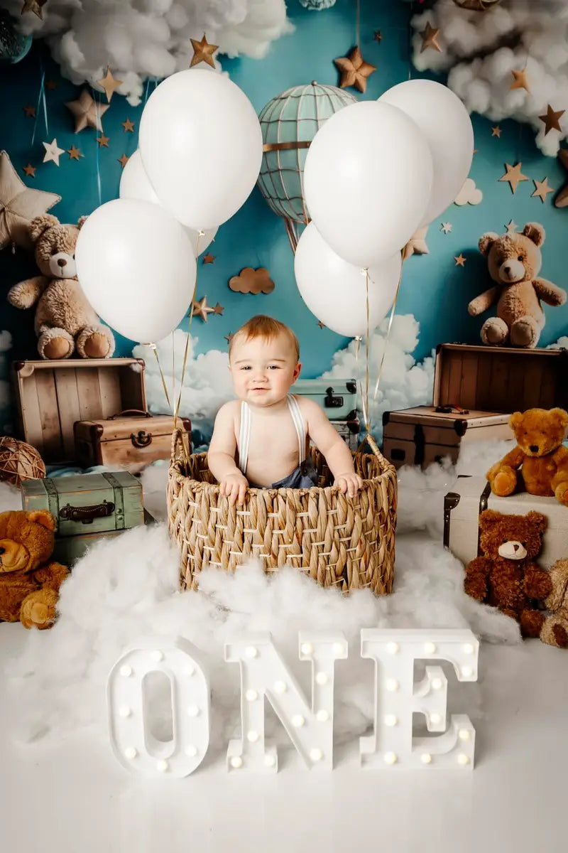 SALE Kate Birthday Hot Air Balloon Teddy Bear Star Cloud Backdrop Designed by Emetselch