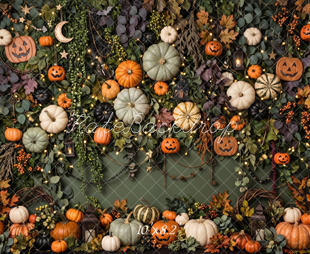 Kate Halloween Pumpkin Foliage Wall Leaves Printed Backdrop Designed by Patty Roberts