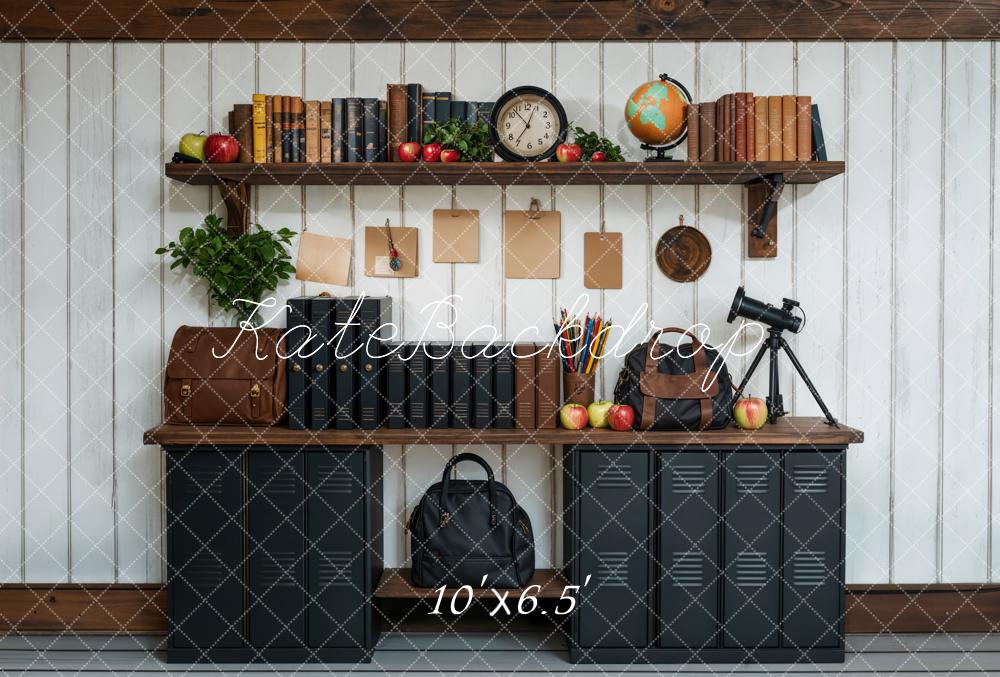 Kate Back to School Black Cabinets Bookshelf Printed Backdrop Designed by Emetselch