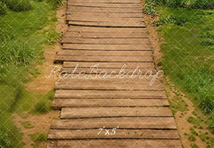 Houten Pad Groene Gras Foto Achtergrond Ontworpen door Kate Image