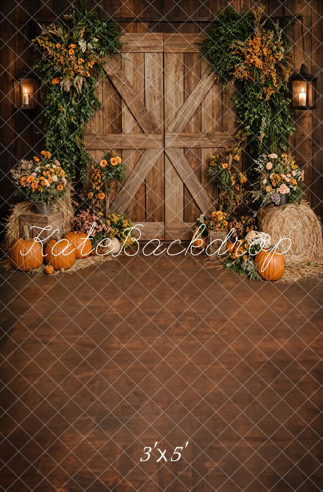 Kate Fall Rustic Barn Door Pumpkins Backdrop Designed by Emetselch
