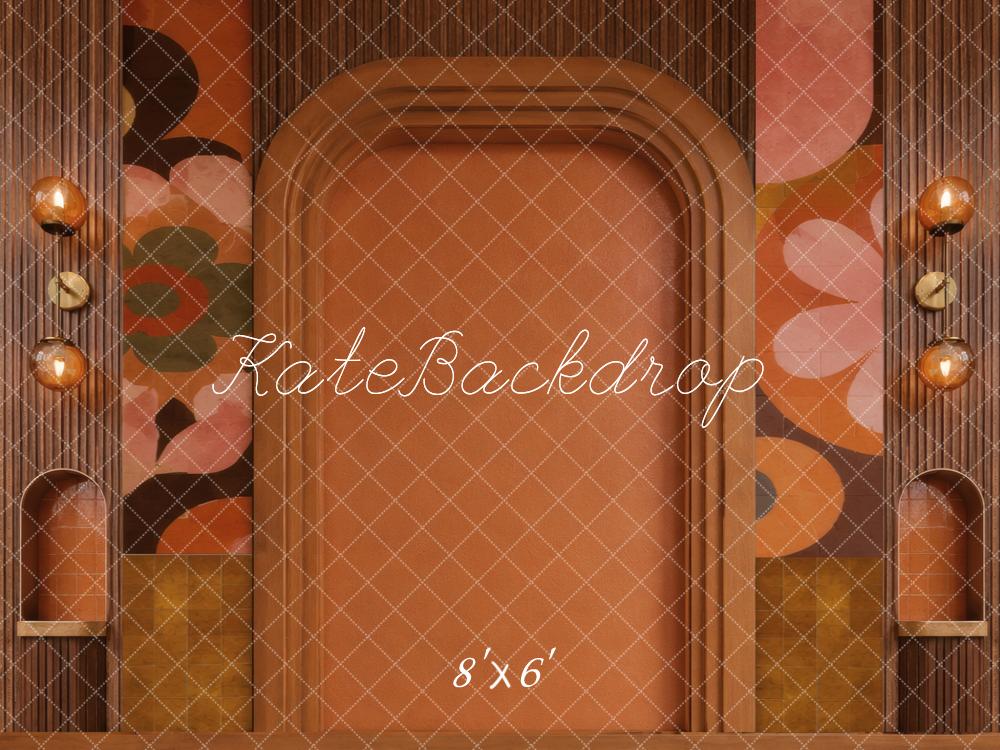 Kate Retro Terracotta Arch Floral Wall Printed Backdrop Designed by Vertigo Productions