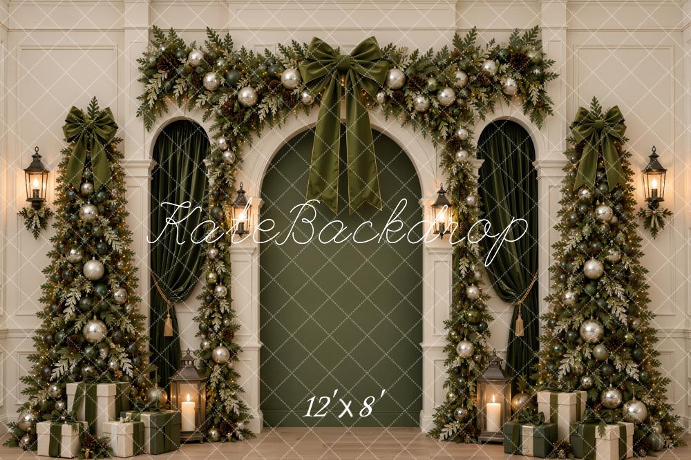 Kate Christmas Trees Green Arch Garland Bow Gifts Printed Backdrop Designed by Emetselch