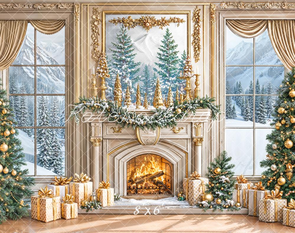 Kate Christmas Tree Gorgeous Fireplace Winter Window Backdrop Designed by Emetselch