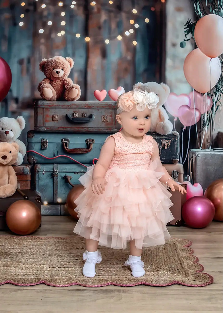 Kate Cake Smash Teddy Bear Suitcase Balloon Backdrop Designed by Laura Bybee