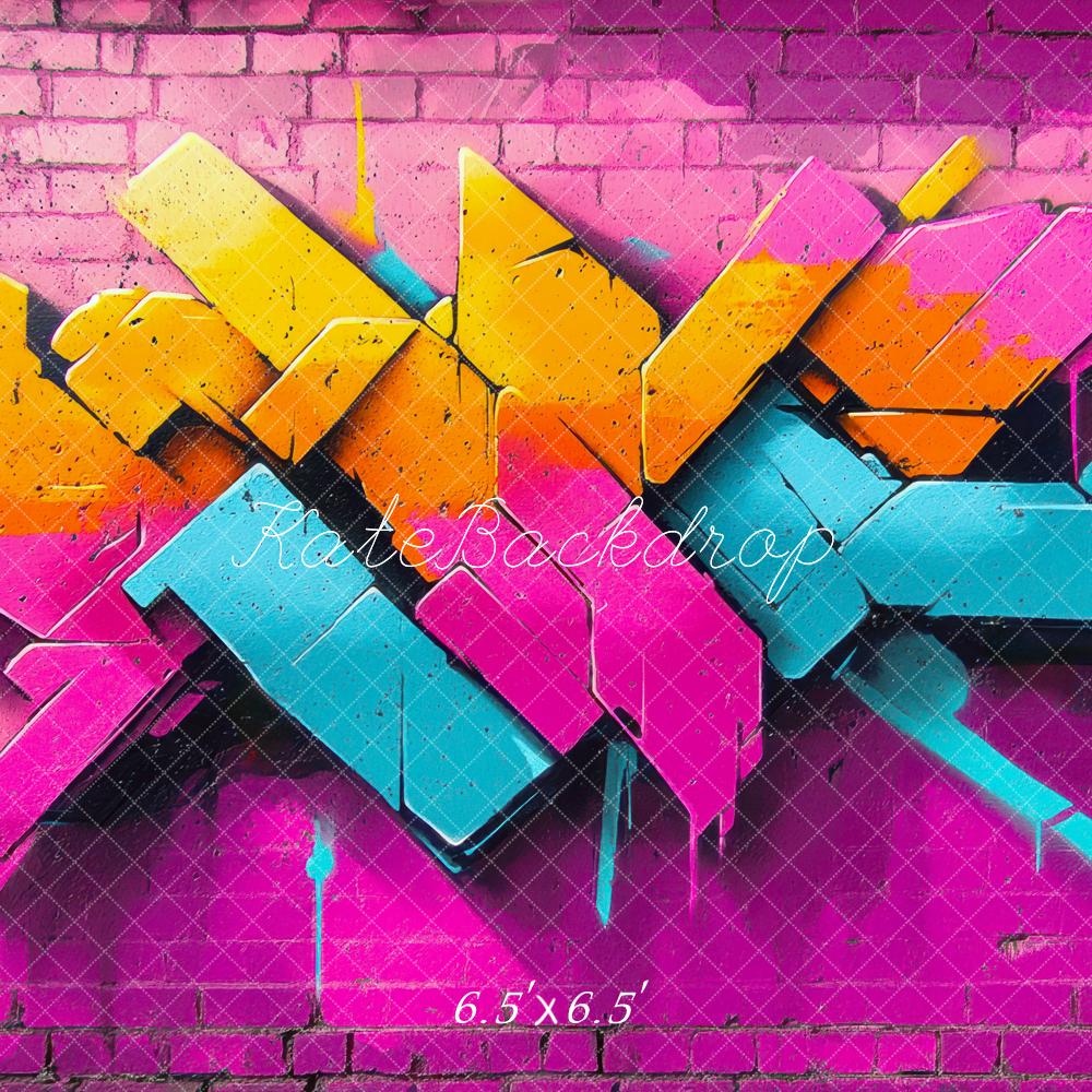 Kate Graffiti Colorful Pink Brick Wall Backdrop Designed by Mini MakeBelieve