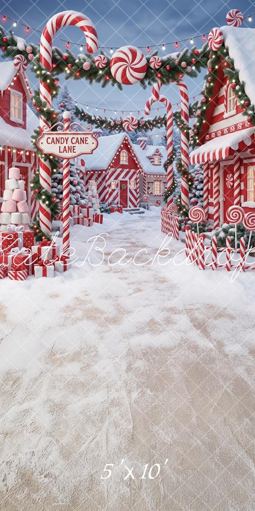 Kate Sweep Christmas Candy Cane Lane Snowy Village Printed Backdrop Designed by Angela Miller