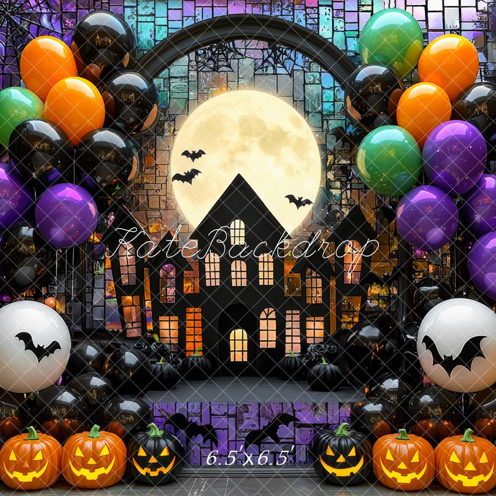 Kate Halloween Moonlit Haunted House Balloons Backdrop Designed by Mini MakeBelieve