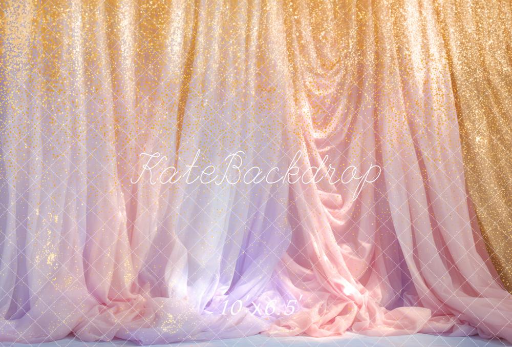 Kate Elegant Gold Pink Glitter Drapes Backdrop Designed by Emetselch