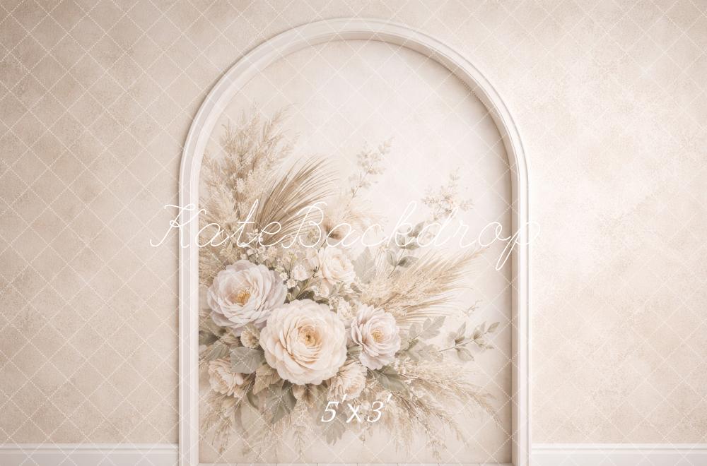 Kate Floral Cream Flower Arch with Pampas Grass Backdrop Designed by Megan Leigh Photography