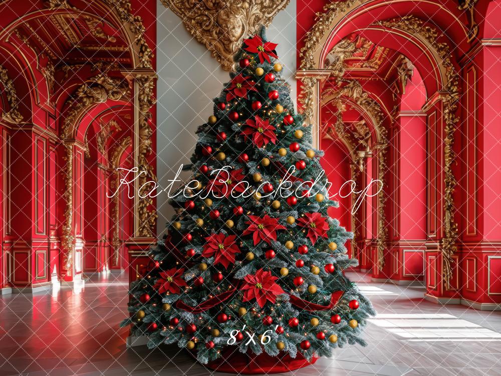 Árbol de Navidad Rojo Palacio Arco Hermoso Fondo Diseñado por Mini MakeBelieve