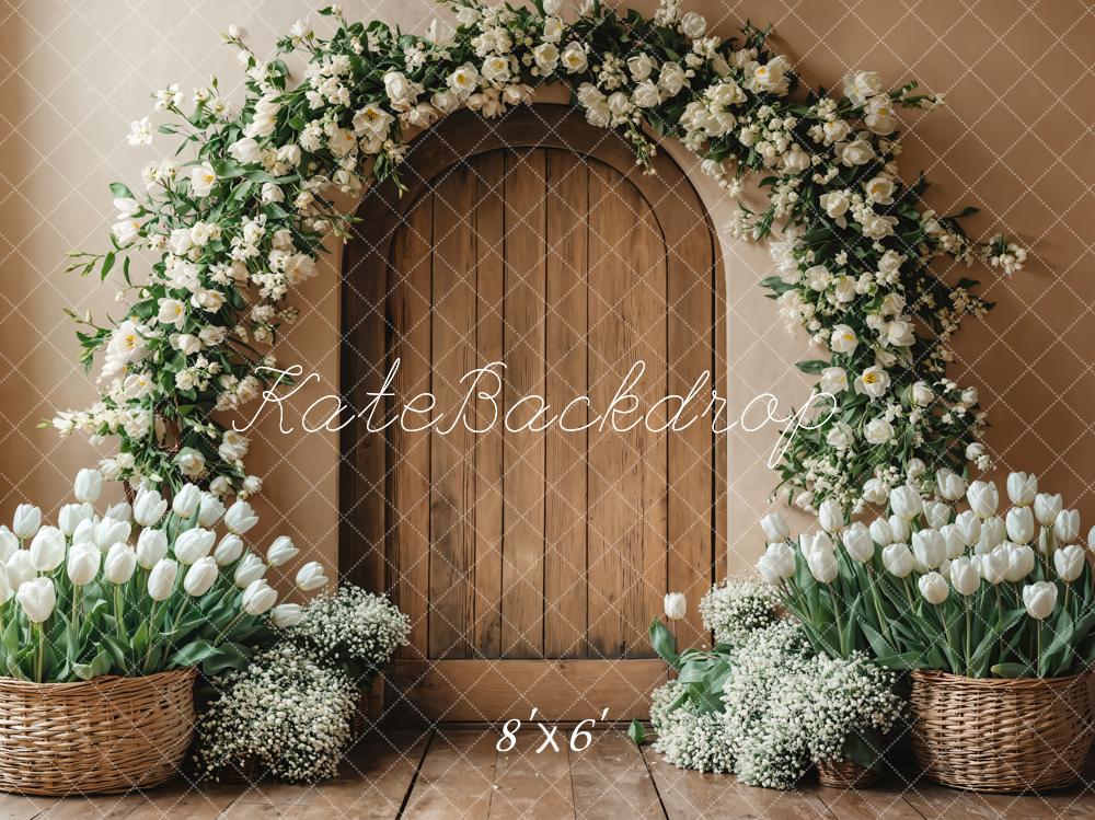 Kate Spring Floral Arch Wooden Door Backdrop Photography Designed by Emetselch