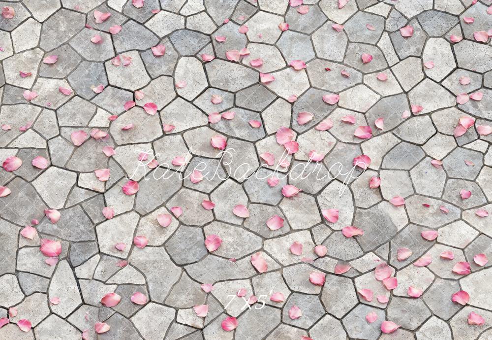 Kate Romantic Pink Petals Cobblestone Floor Backdrop Designed by Emetselch