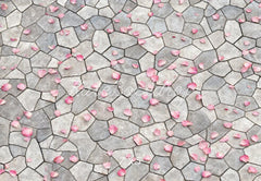 Kate Romantic Pink Petals Cobblestone Floor Printed Backdrop Designed by Emetselch