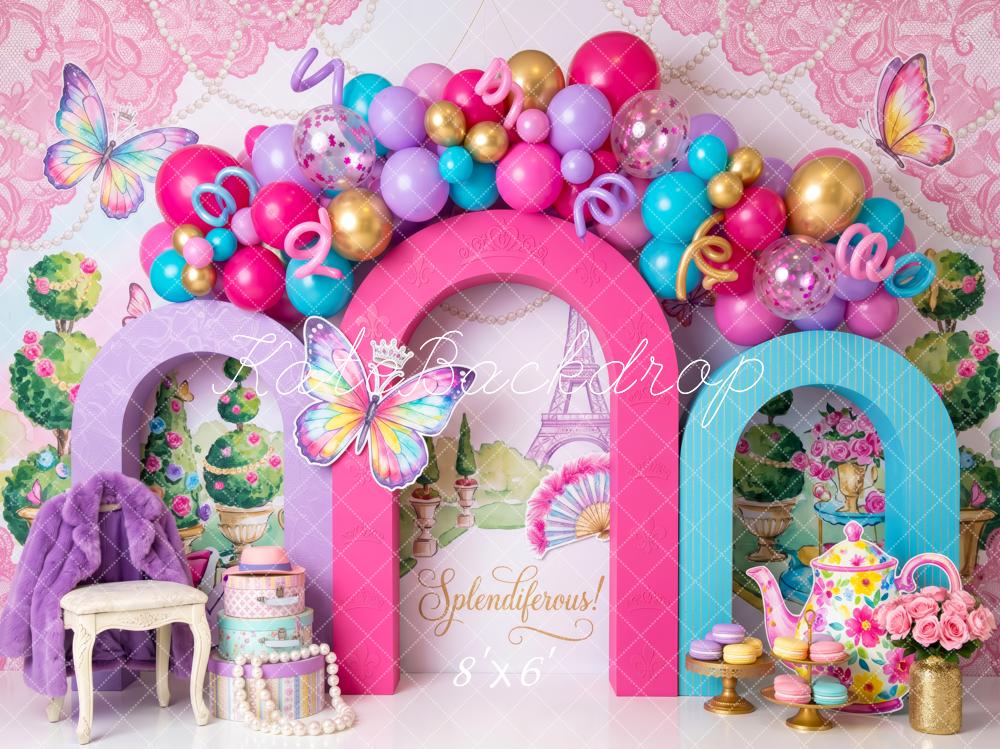 Kate Birthday Pink Sweets Butterflies Paris Balloon Arch Printed Backdrop Designed by Patty Roberts