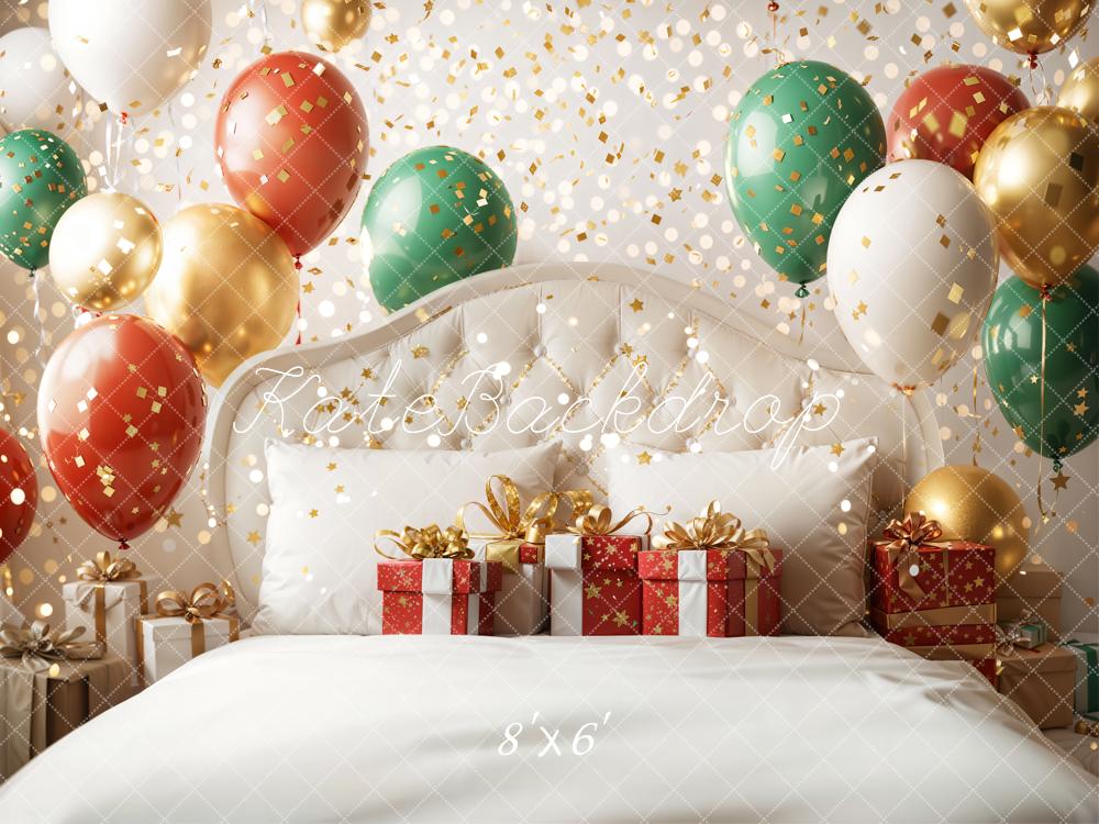 Kate Christmas Headboard Balloons Gift Boxes White Backdrop Designed by Emetselch