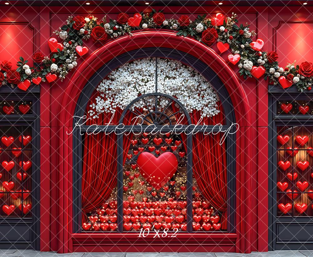 Kate Valentine's Day Red Roses Heart Window Arch Backdrop Designed by Mini MakeBelieve