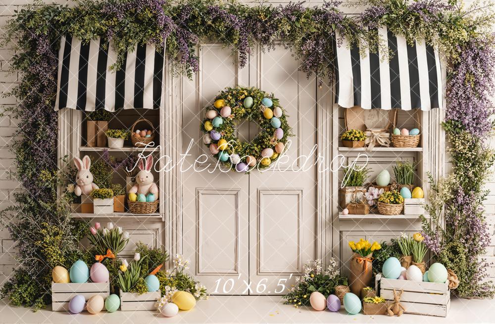 Kate Easter Bunny Pastel Eggs Flower Arch Door Printed Backdrop Designed by Emetselch