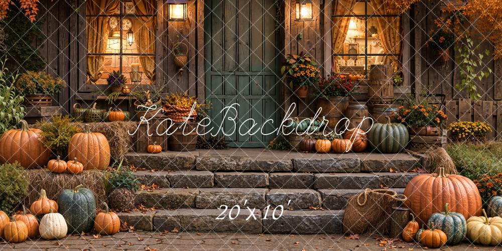 Kate Fall Pumpkins Rustic Porch Maple Trees Backdrop Designed by Emetselch